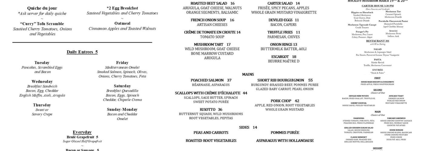 Restaurant 301 Menu