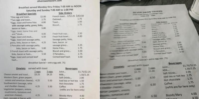 Silver Swan Tavern Menu