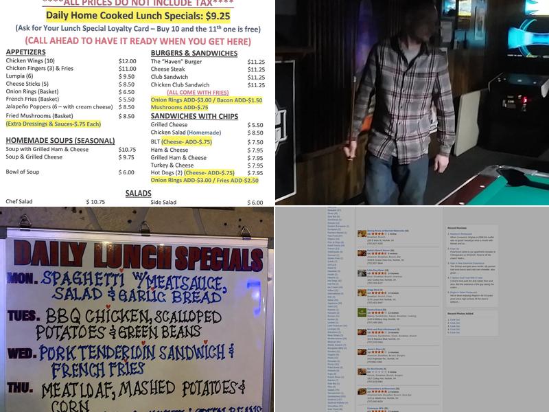 Haven Inn Bar & Grill Menu