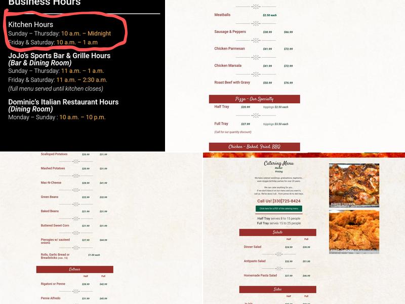 Jo Jo's Sports Bar & Grill Menu