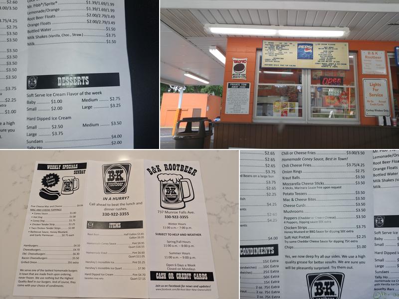 B&K Rootbeer Menu