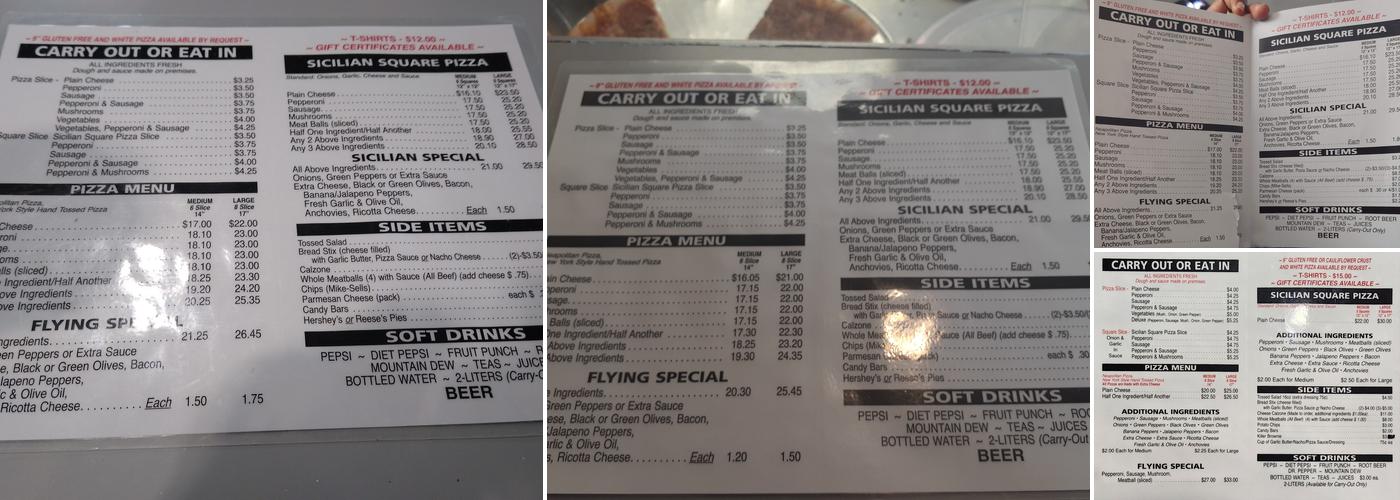Flying Pizza Menu