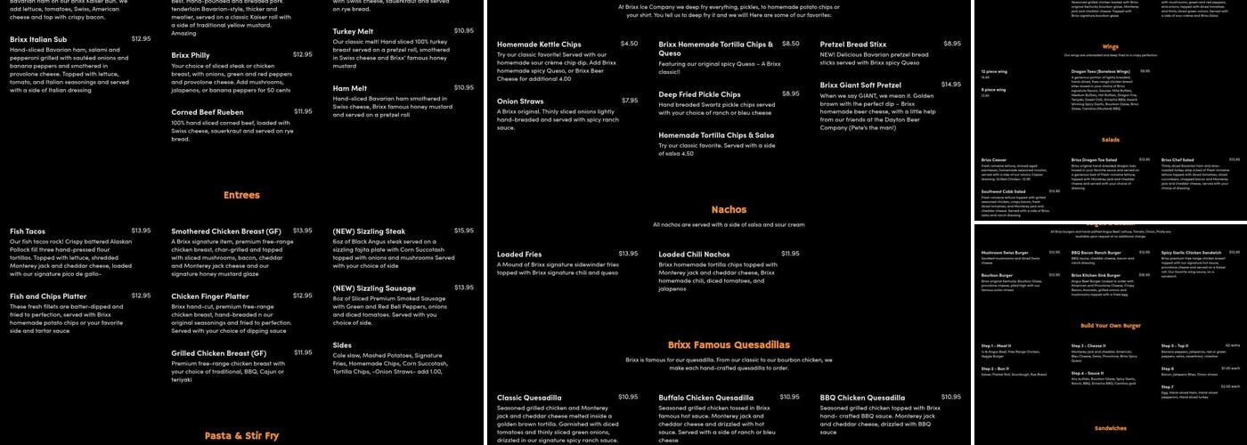 Brixx Ice Company Menu