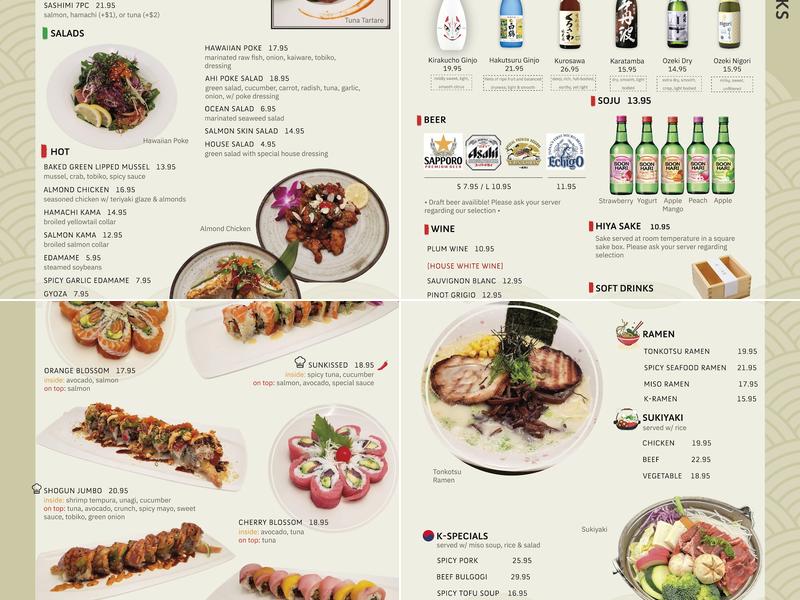 Shogun Japanese Restaurant Menu