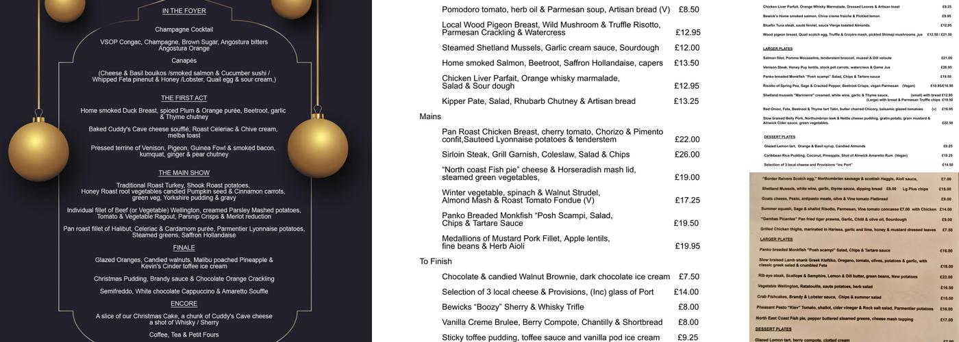 Bewicks kitchen & Coffee House Menu