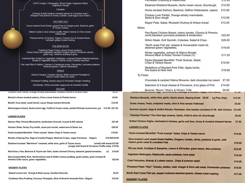 Bewicks kitchen & Coffee House Menu