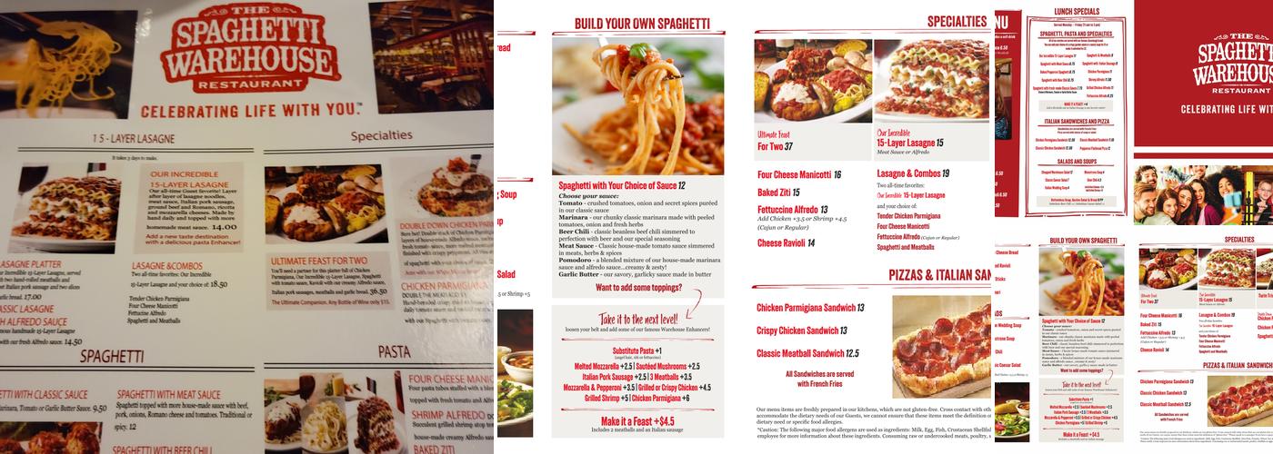 Spaghetti Warehouse Menu