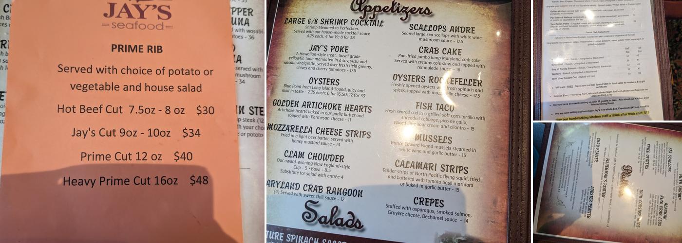 Jay's Seafood Menu