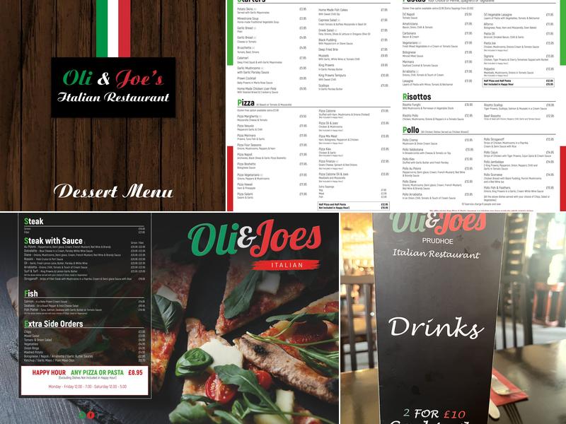 Oli and Joe's Prudhoe Menu