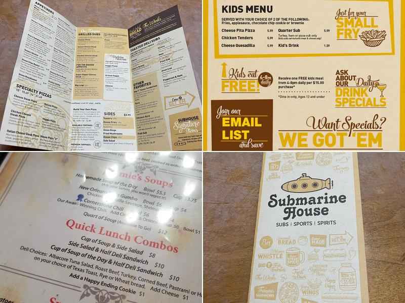 Submarine House Menu