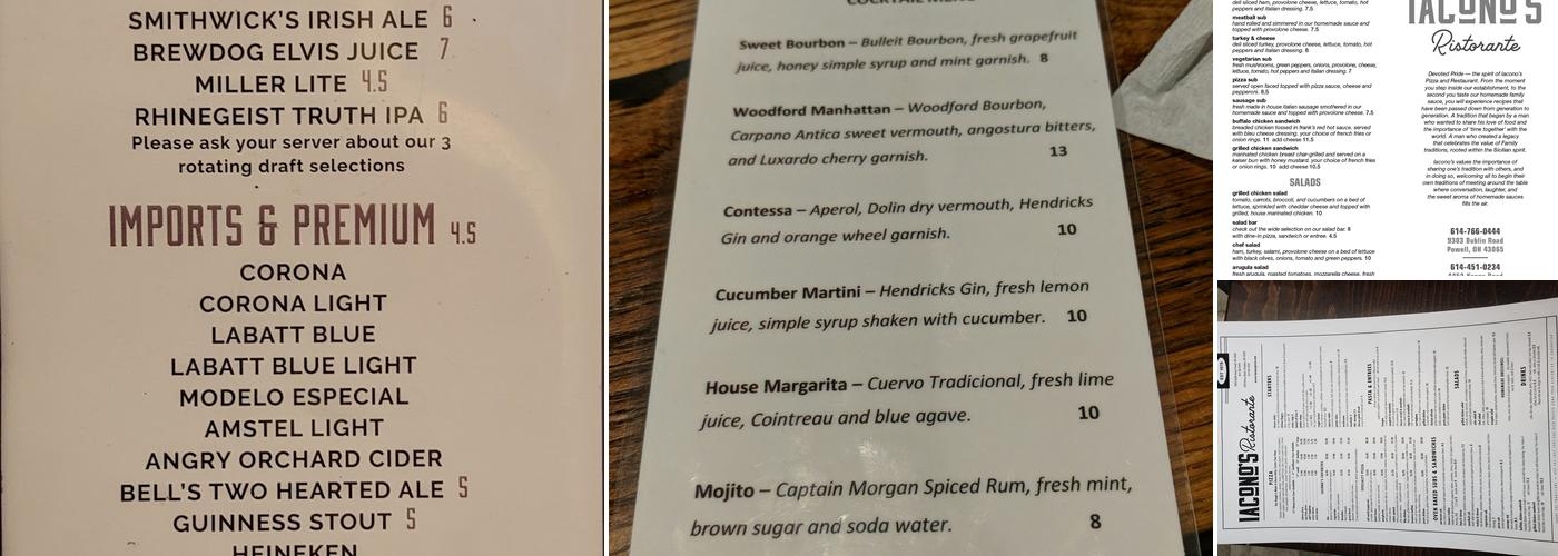 Iacono's Pizza & Restaurant Menu