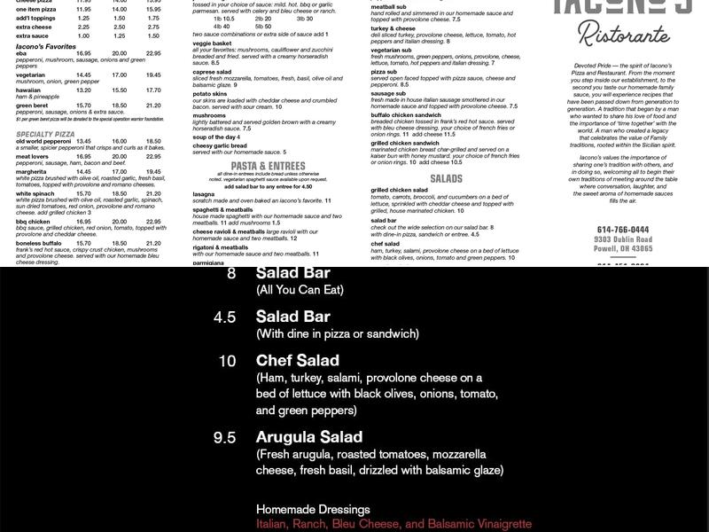 Iacono's Pizza & Restaurant Menu
