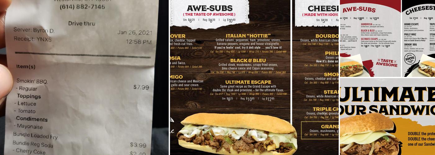 Steak Escape Sandwich Grill Menu