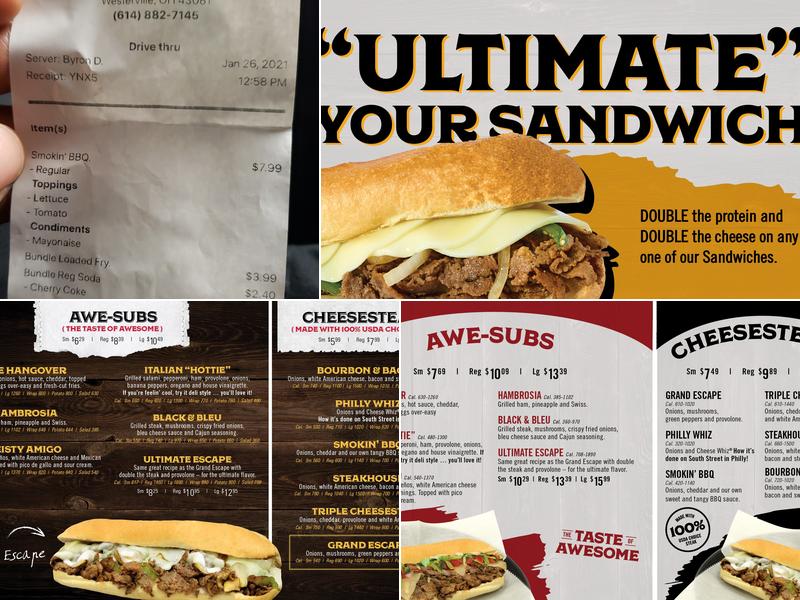 Steak Escape Sandwich Grill Menu