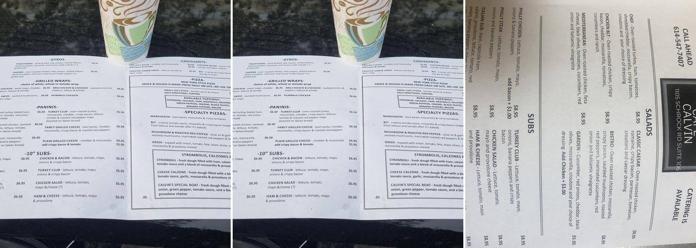 Cafe Calvin Menu
