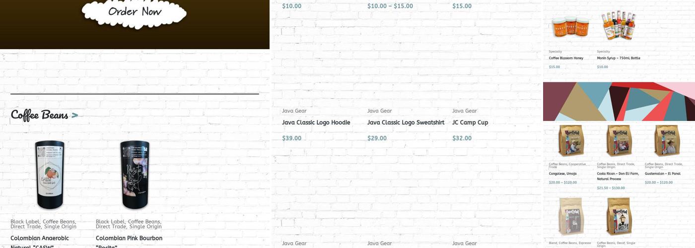 Java Central Café and Roaster Menu