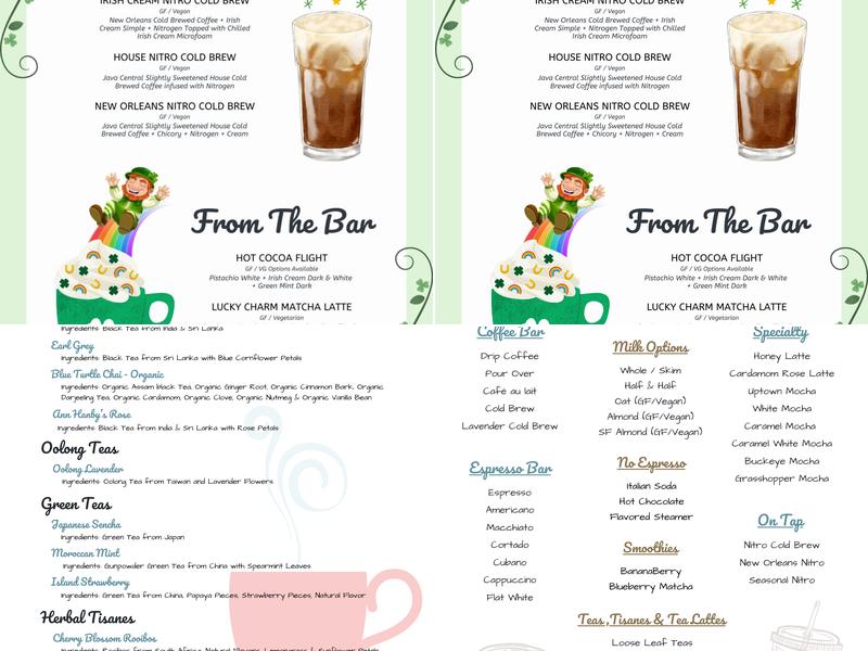 Java Central Café and Roaster Menu