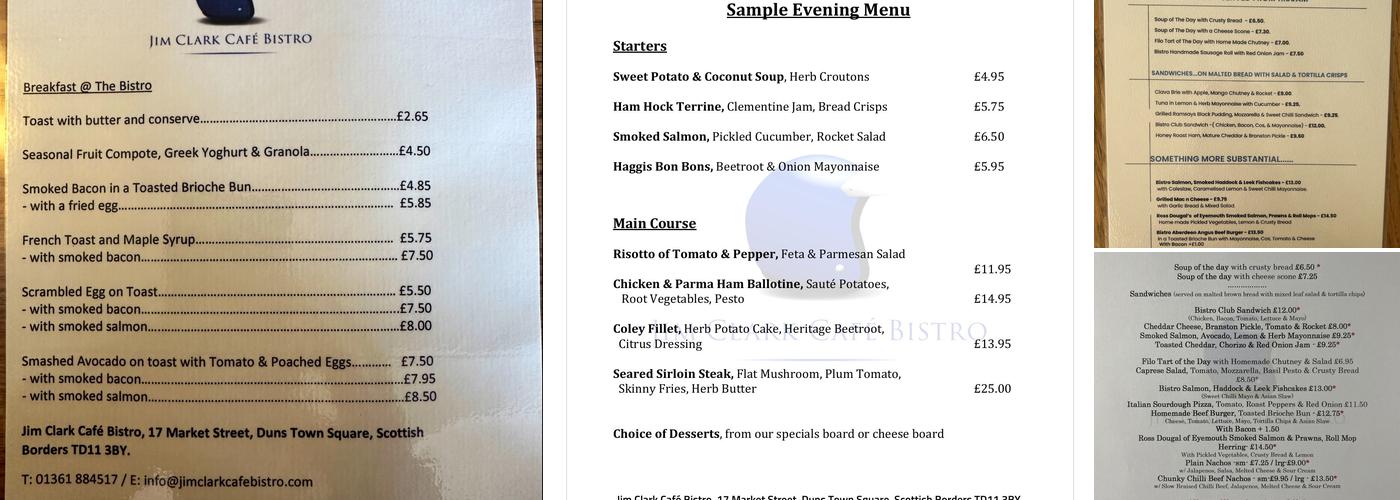 Jim Clark Cafe Bistro Menu
