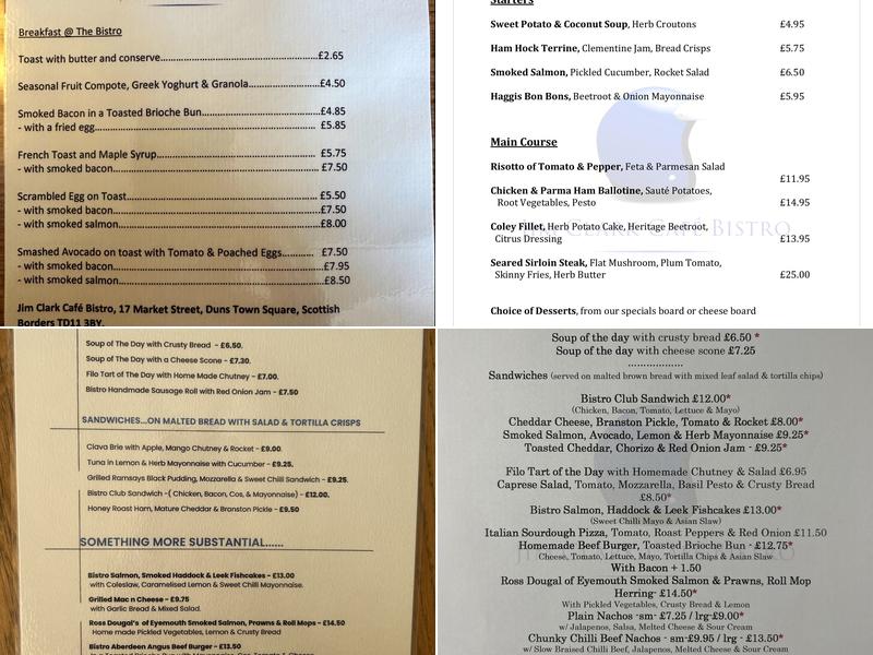 Jim Clark Cafe Bistro Menu