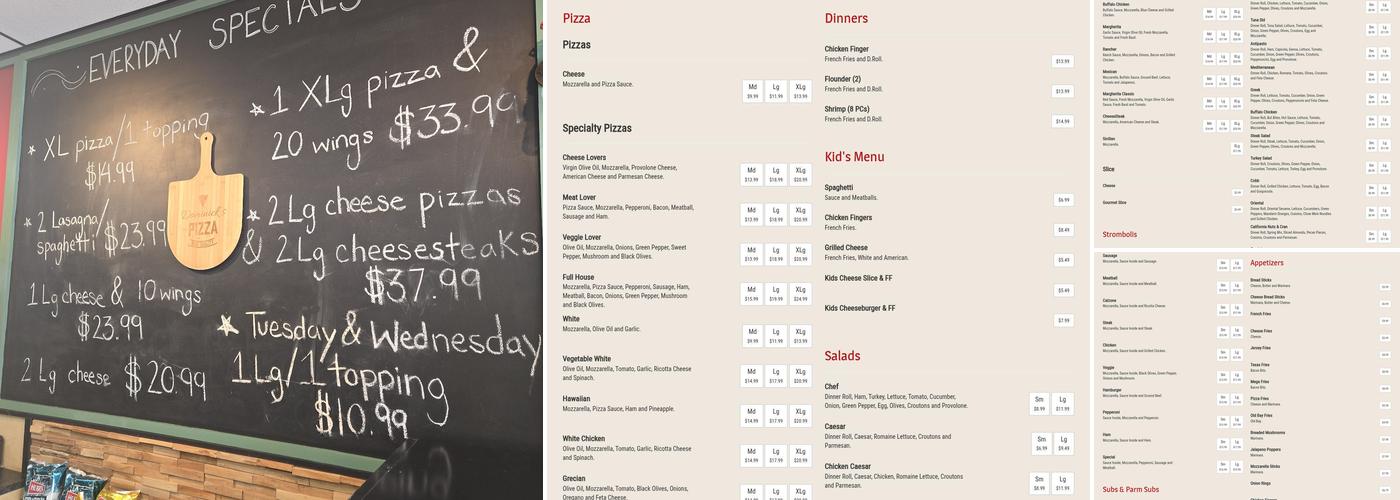 Dominick's Pizza Menu