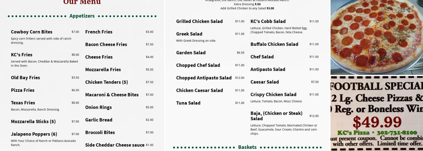 KC's Pizzeria Menu
