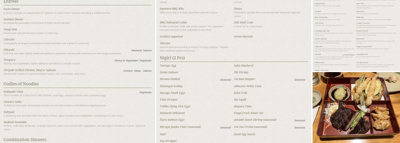 Samurai Restaurant Menu