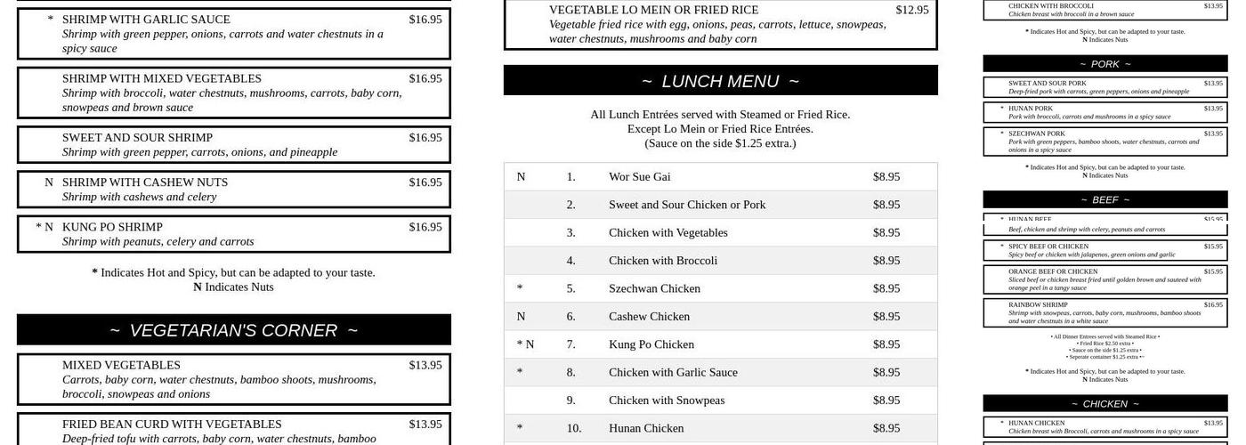 Lin's Wok Menu