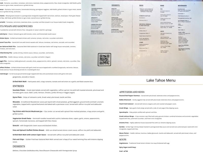 Artemis Mediterranean Grill Menu