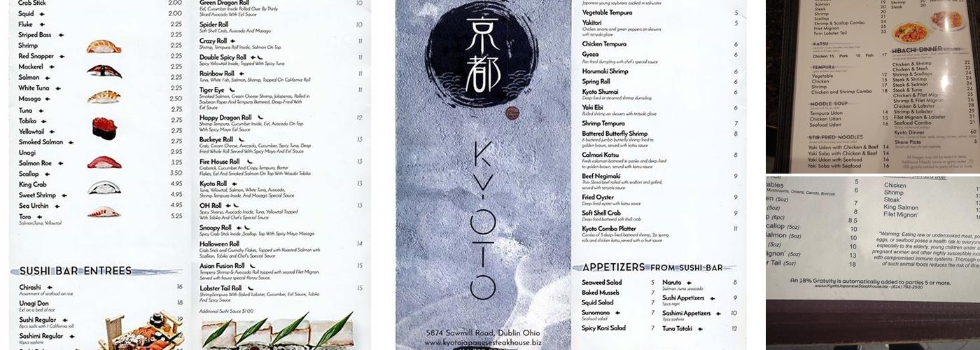 Kyoto Japanese Steak House Menu