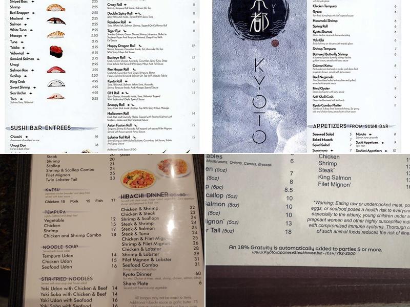 Kyoto Japanese Steak House Menu