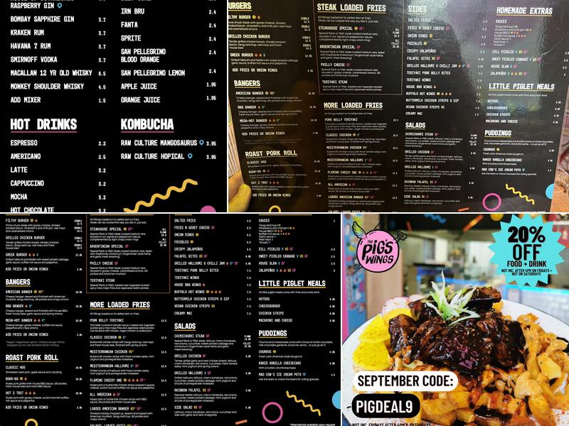 The Pig's Wings - Restaurant and Cocktail Bar Menu