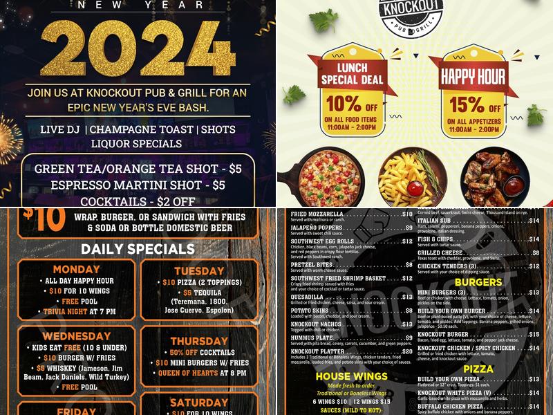 Knockout Pub & Grill Menu