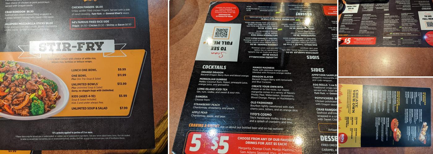 BD's Mongolian Grill Menu