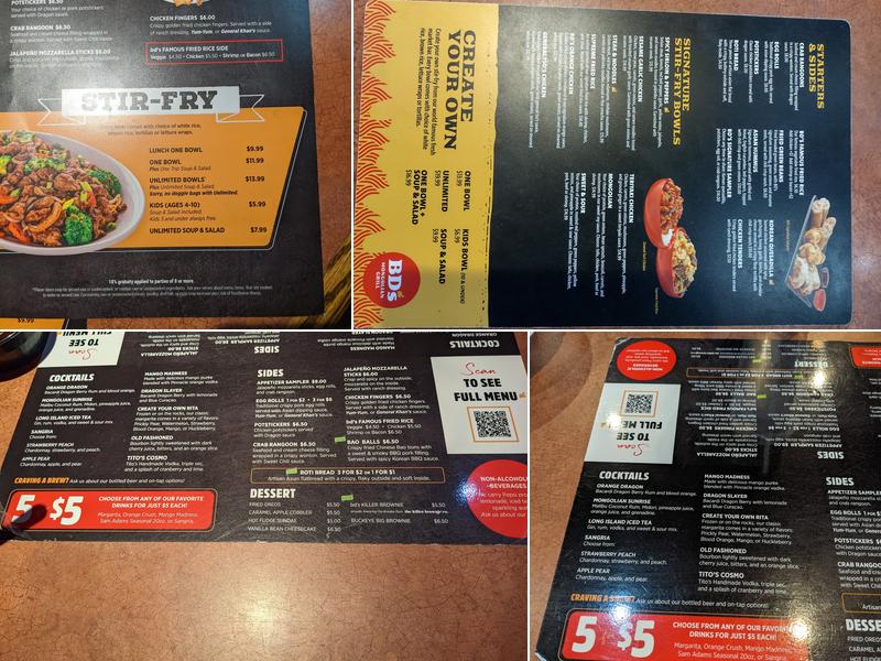 BD's Mongolian Grill Menu