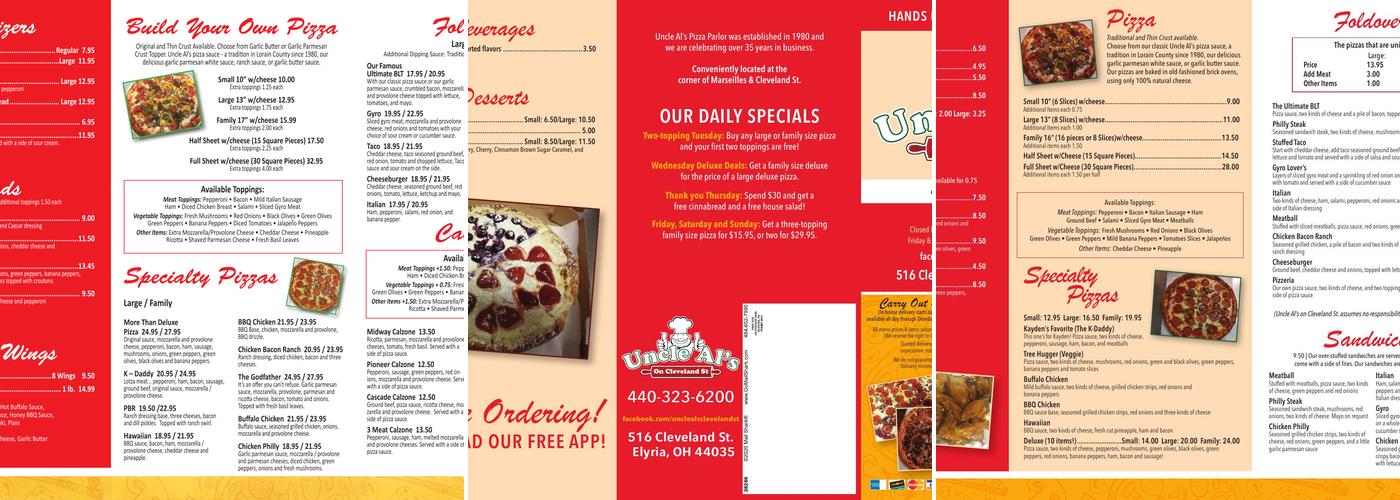 Uncle Al's Pizzeria Menu