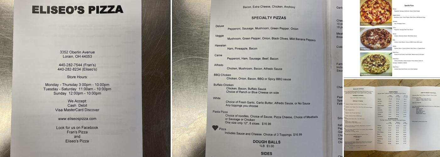 Fran’s Pizza Menu