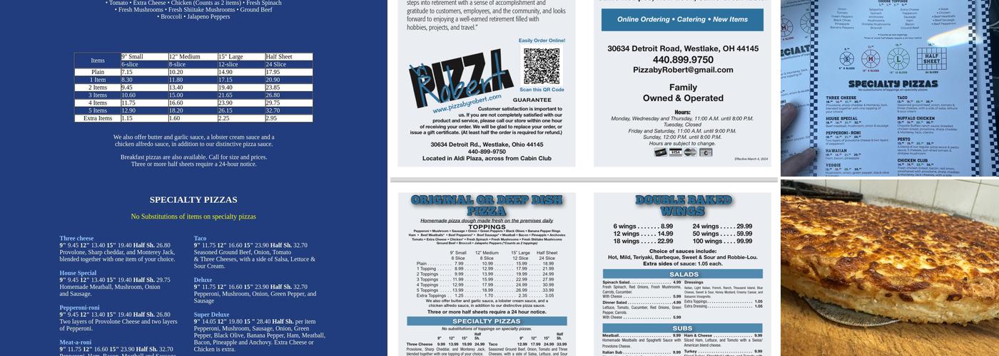 Pizza By Robert Menu