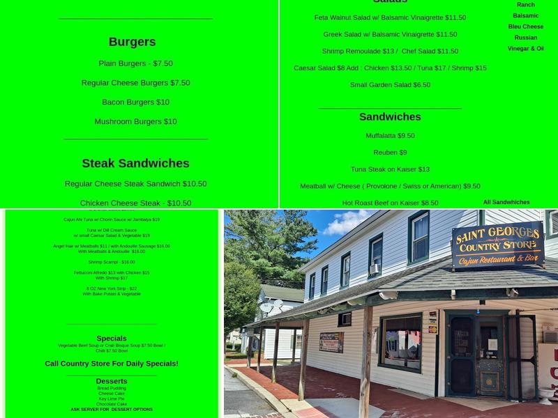 St Georges Country Store Menu