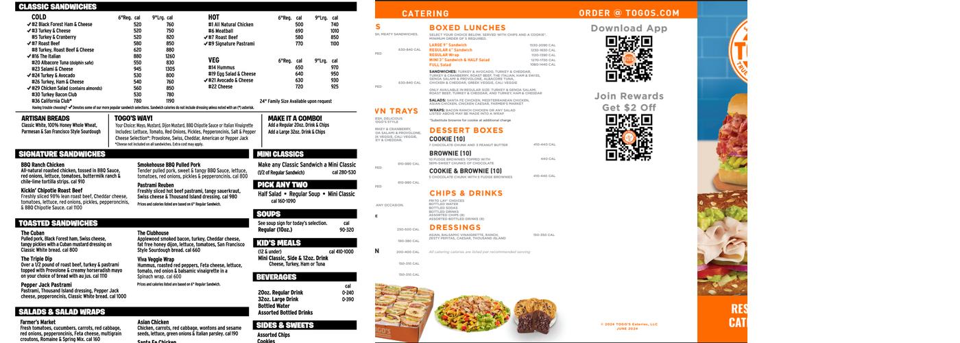 TOGO'S Sandwiches Menu