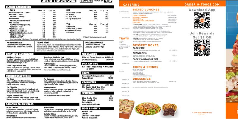 TOGO'S Sandwiches Menu