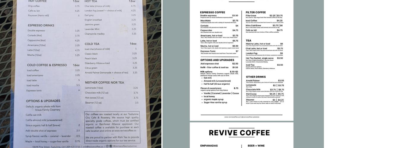 Revive Coffee Menu