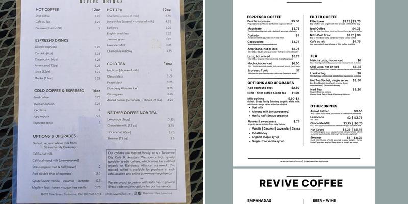 Revive Coffee Menu