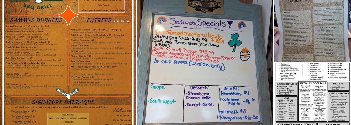 Moosehead BBQ Grill Menu
