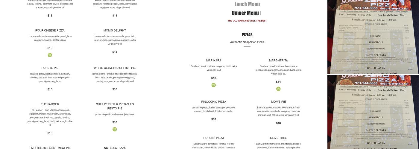 Double Zero Pizza Menu