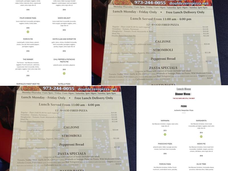 Double Zero Pizza Menu