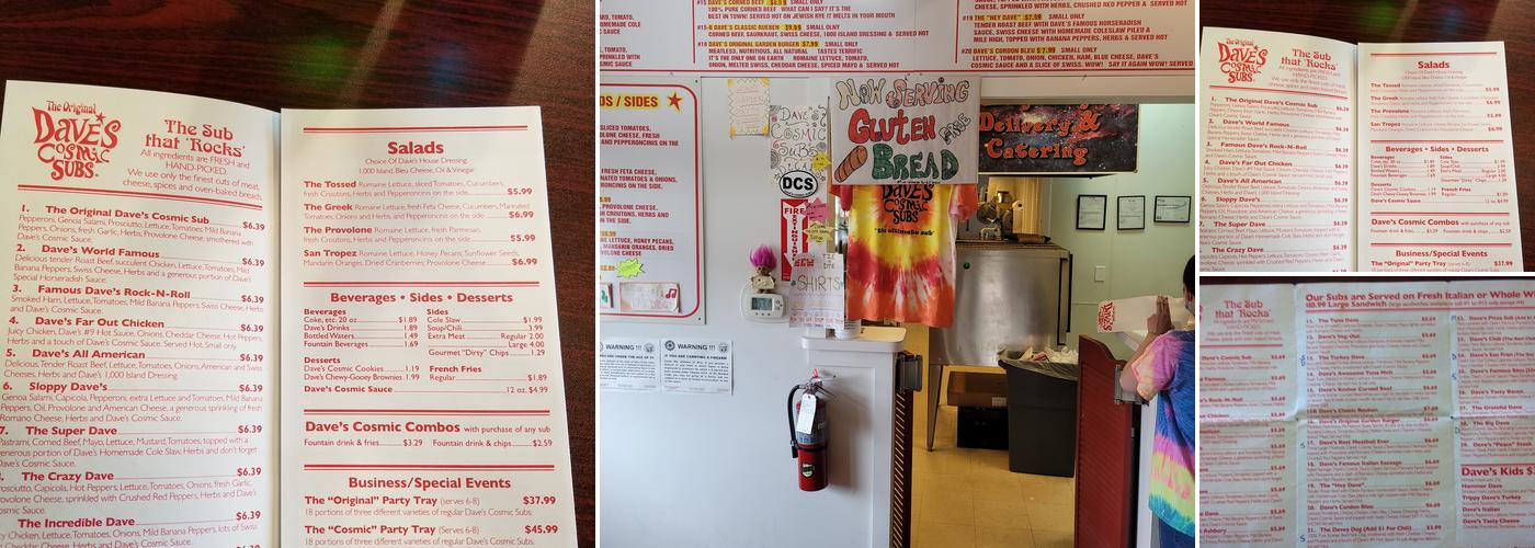 Dave's Cosmic Subs Menu