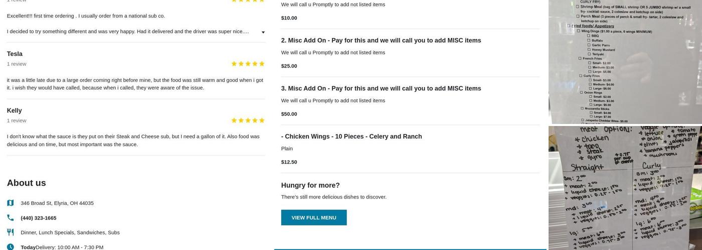 Hanini Subs Menu