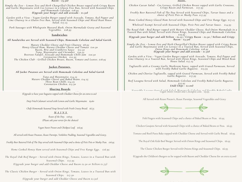 The Royal Oak Menu