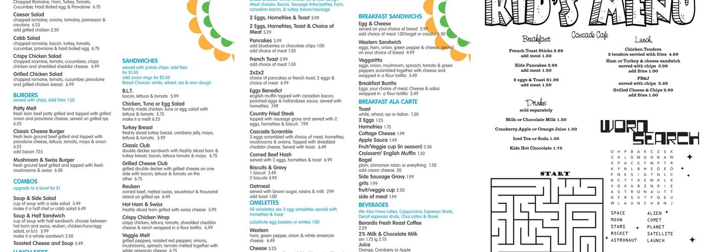 Cascade Cafe Menu