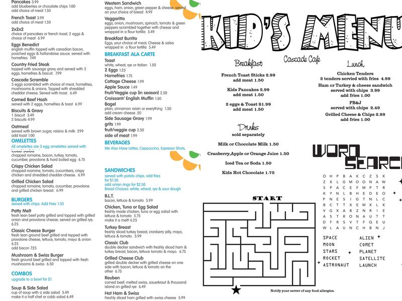 Cascade Cafe Menu